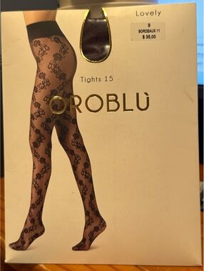 NIP Oroblu Lovely Floral Tights Bordeaux 11 Size S